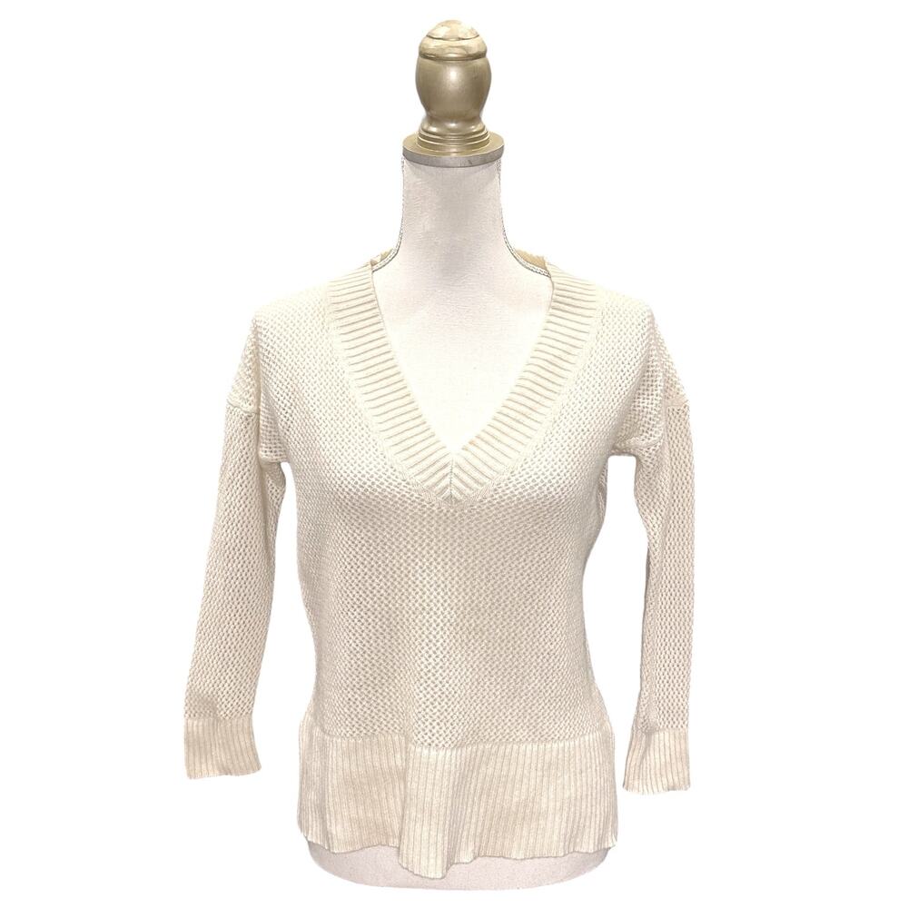 J Crew Mixed Knit 100% Cashmere V Neck Sweater - Cream - S